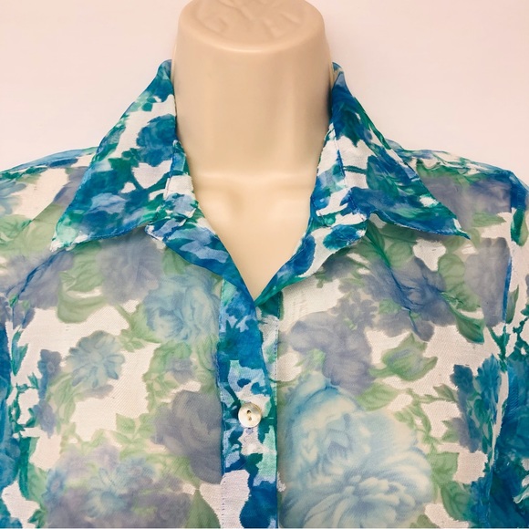 Notations Petite sheer blue floral blouse - Picture 5 of 15